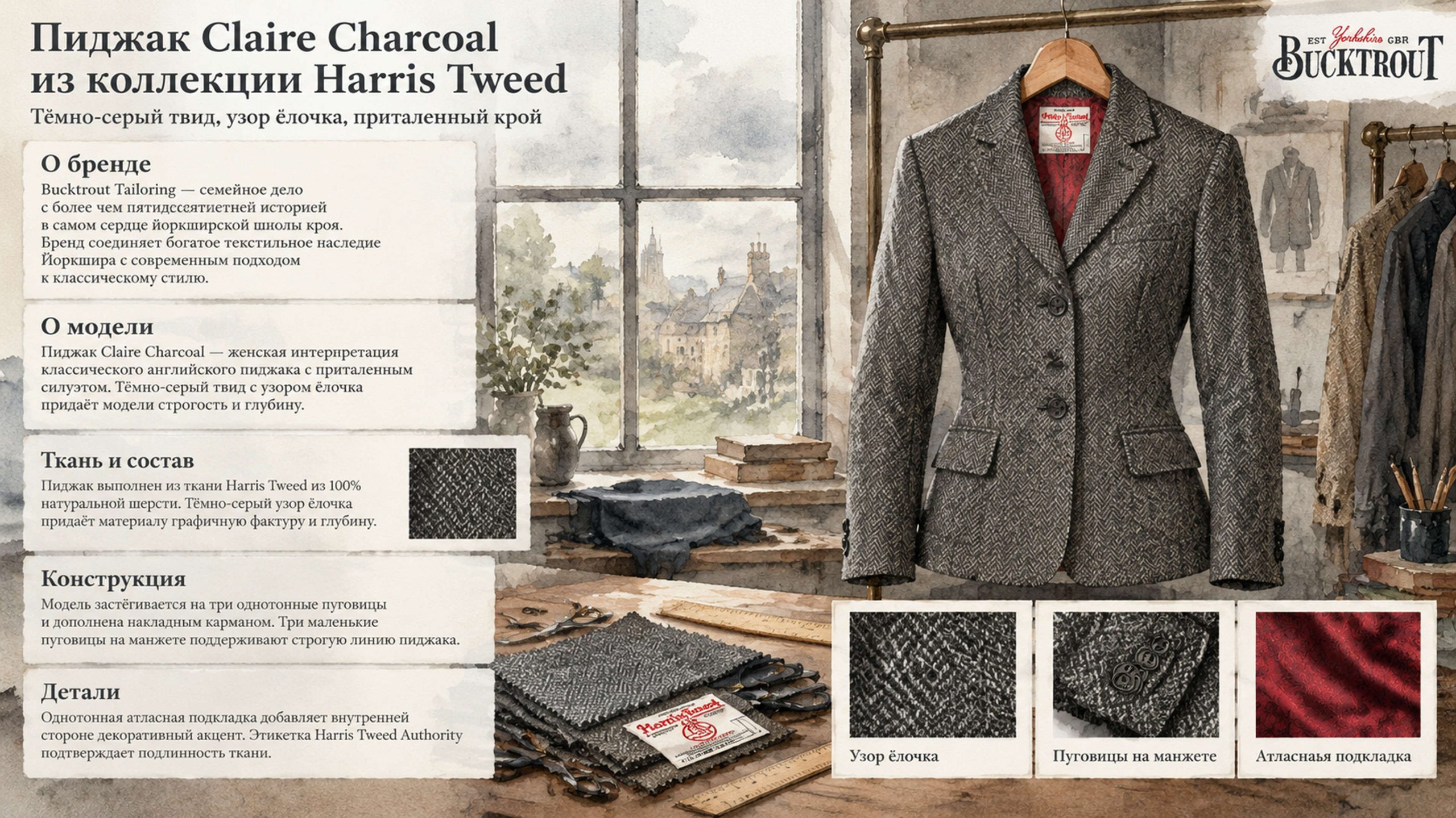 Инфографика Пиджак Bucktrout Claire Charcoal