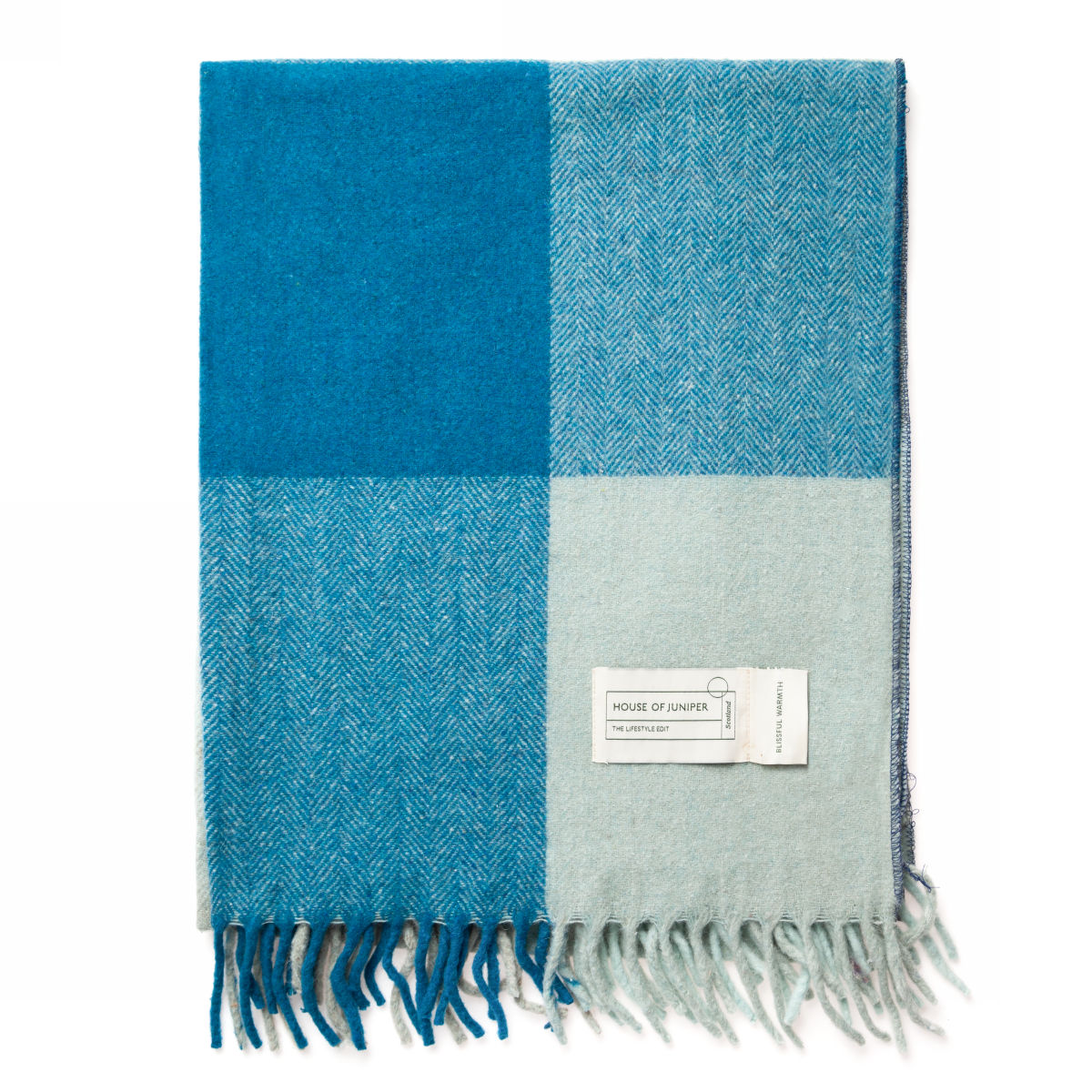 Плед House of Juniper Block Check Herringbone Knee Natural Teal